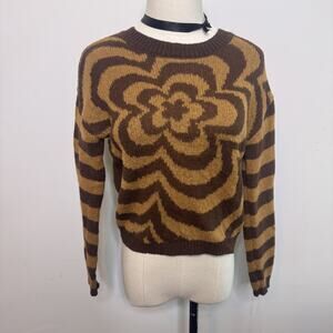 Vintage Y2K Earthy Swirl Boxy Crop Sweater • Grunge Fairy Girlcore S